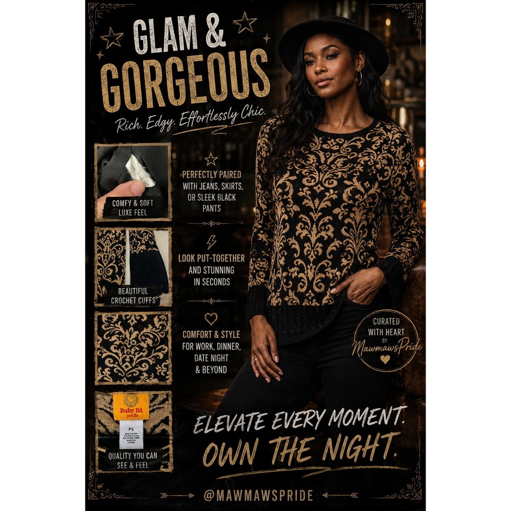 GILDED REBEL — Ruby Rd. Baroque After Dark Sweater Petite Small